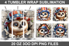 4Th Of July Owl Tumbler Sublimation PNG, 20 oz Tumbler Wrap Product Image 1