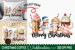 Merry Christmas coffee PNG, Snowmen, Christmas Sublimation Product Image 1
