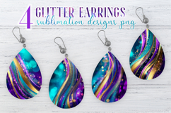 Glitter Earrings Sublimation | Teal Golden Stripes Teardrop Product Image 1