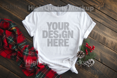 Christmas White T-shirt mockup - Christmas Background Product Image 1