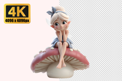 Fairy Sitting with Mushroom Transparent PNG Product Image 1
