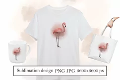 Watercolor pink flamingo, bird sublimation design png Product Image 1