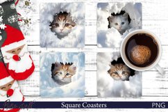 Cat in the Snow Square Coasters | Winter Designs Product Image 1