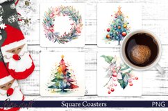 Watercolor Christmas Holiday Square Coasters | Winter PNGs Product Image 1