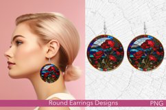 Stained Glass Poppies Round Earrings | Floral Design Product Image 1