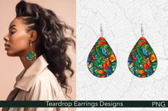 Floral Teardrop Earrings Sublimation | Stained Glass PNG Product Image 1