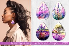Floral Teardrop Earring Sublimation | Lavender Meadow PNG Product Image 1