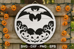 Halloween Bat and Pumpkin Round Sign SVG Product Image 1