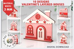 Valentine&#039;s Layered Houses Laser Cut Bundle. 3D Houses SVG Product Image 1