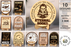 Wooden Bookshelf Signs Bundle Laser Cut. Stand Decor SVG Product Image 1