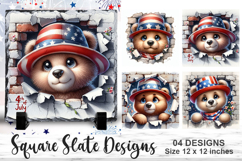4Th Of July Bear Sublimation | 4Th Of July Square Slate PNG Product Image 1