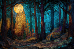 Stained Glass Scene of a Mystical Forest Background Product Image 1