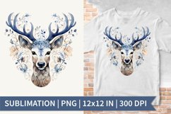 Blue Deer | Sublimation Design | Watercolor Clipart Product Image 1