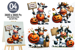 Watercolor Funny Cow Clipart PNG, Cow Sublimation Designs Product Image 1