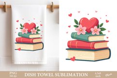 Dish Towel Book and Heart PNG. Valentine Towel Sublimation Product Image 1