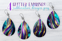 Glitter Earrings Sublimation | Teal Golden Stripes Teardrop Product Image 1