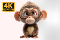Cute Baby Monkey Wearing Large Round Glasses Transparent PNG Product Image 1