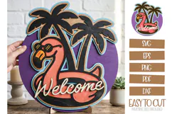 Laser Cut Summer Pool Flamingo Welcome SVG Template Product Image 1