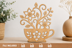 Teacup Floral Laser Cut SVG Product Image 1