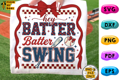 Hey Batter Batter Swing PNG, Preppy Bow, Baseball Cheer, Mom Product Image 1