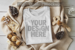Christmas White T-shirt mockup - Christmas Background Product Image 1