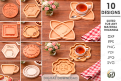 Kitchen Serving Trays Bundle Laser Cut. Tea Serving Tray SVG Product Image 1