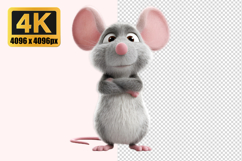 Fluffy Grey Mouse with Large Pink Ears Transparent PNG Product Image 1