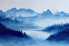 Blue Misty Mountain Watercolor Landscape Art Background Product Image 1