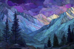 Stained Glass Mountains Landscape Product Image 1