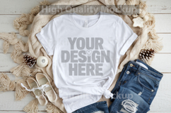 Christmas White T-shirt mockup - Christmas Background Product Image 1