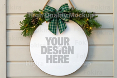 Christmas Round Wood Sign Mockup - Door Wood Sign Product Image 1