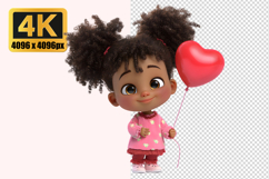 Young Black Girl Holding Heart Shaped Ballon Transparent PNG Product Image 1