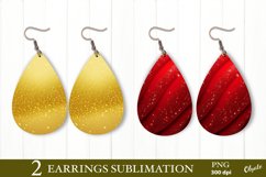Gold and Red Sequins Teardrop Earring PNG. Christmas Earring Product Image 1