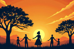 Silhouette Family Mountain Sun Background Product Image 1