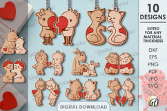 Double Valentines Keychains Bundle Lasercut. Key Ring SVG Product Image 1