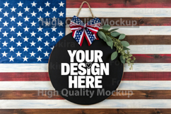 4th of July Round Wood Sign Mockup - Door Wood Sign Product Image 1