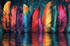 Colorful Feathers on Water Background Wallpaper Product Image 1