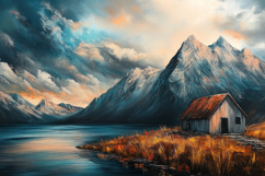 Mountain and House Background Wallpaper Product Image 1