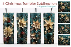 Tumbler Skinny Sublimation. Christmas Flowers Design Tumbler Product Image 1