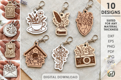 Floral Keychain Laser Cut. Boho Keyring. Flowers SVG Product Image 1