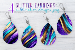 Glitter Earrings Sublimation | Teal Golden Stripes Teardrop Product Image 1