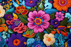 Embroidered Multi Colour Flowers Background Wallpaper Product Image 1