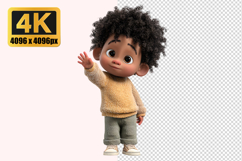 Adorable Cartoon Boy with Curly Black Hair Transparent PNG Product Image 1