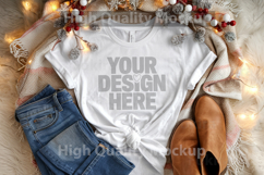 Christmas White T-shirt mockup - Christmas Background Product Image 1