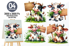 Watercolor Funny Cow Clipart PNG, Cow Sublimation Designs Product Image 1