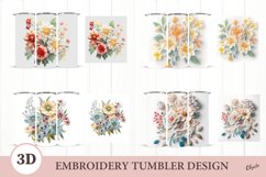 3D Embroidery Tumbler PNG. 3D Embroidery Flowers Tumbler PNG Product Image 1