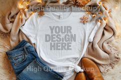 Christmas White T-shirt mockup - Christmas Background Product Image 1