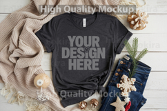 Christmas Black T-shirt mockup - Christmas Background Product Image 1