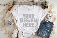 Christmas White T-shirt mockup - Christmas Background Product Image 1