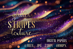 Glitter Digital Paper. Violet Blue Gold Stripes backgrounds Product Image 1